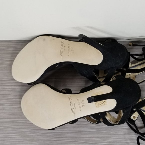 Jimmy Choo Meddle Cage Gladiator Sandal, Black Suede, Womens Size 7.5 / 37.5 - Picture 11 of 12